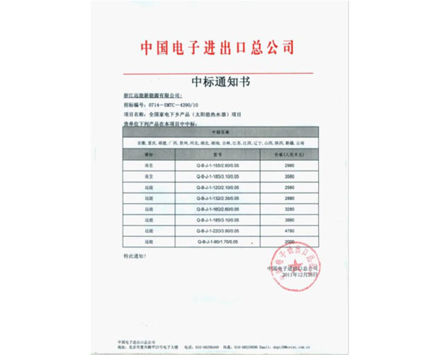 2011年12月家电下乡中标企业
